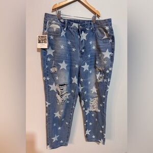Star Jeans XL Ripped Boho Mekool Cropped patriotic